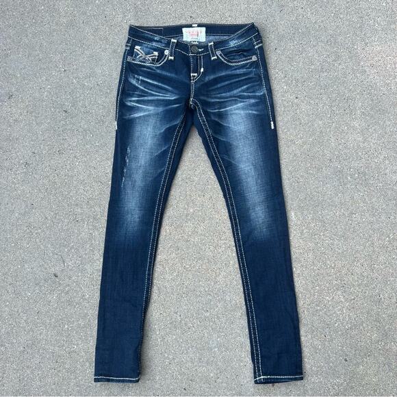 Big Star JENAE 28L skinny jeans dark wash bling embroidered pockets - Picture 7 of 7